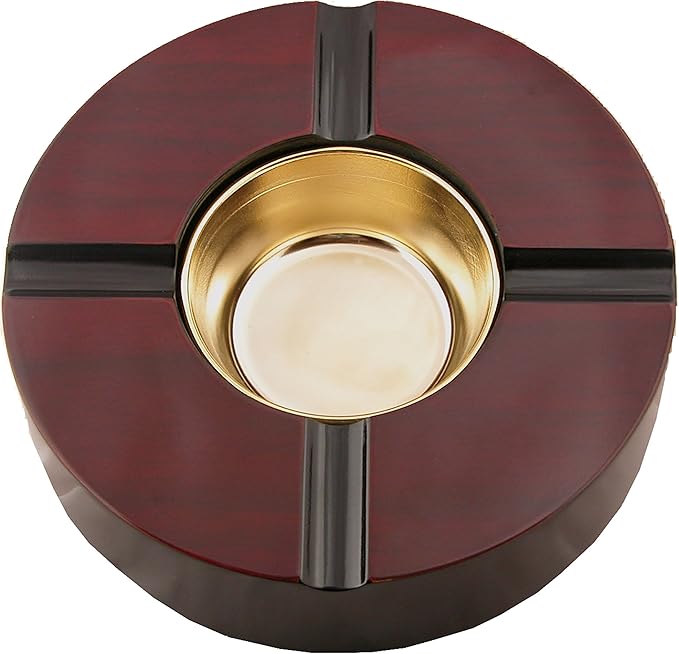 Cherry Wood Cigar Ashtray with Brass Bowl - 4 Cigars