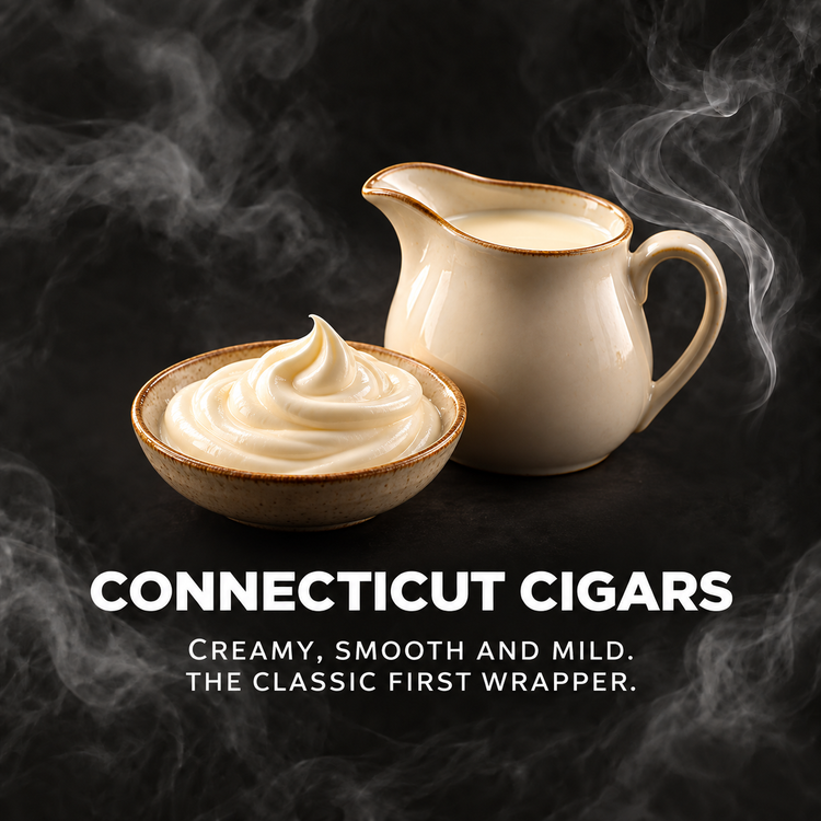 Cream swirl in soft smoky light, representing smooth Connecticut wrapper cigars