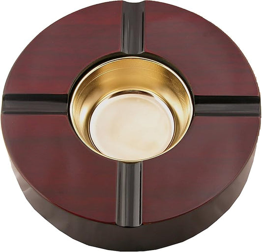Cherry Wood Cigar Ashtray with Brass Bowl - 4 Cigars